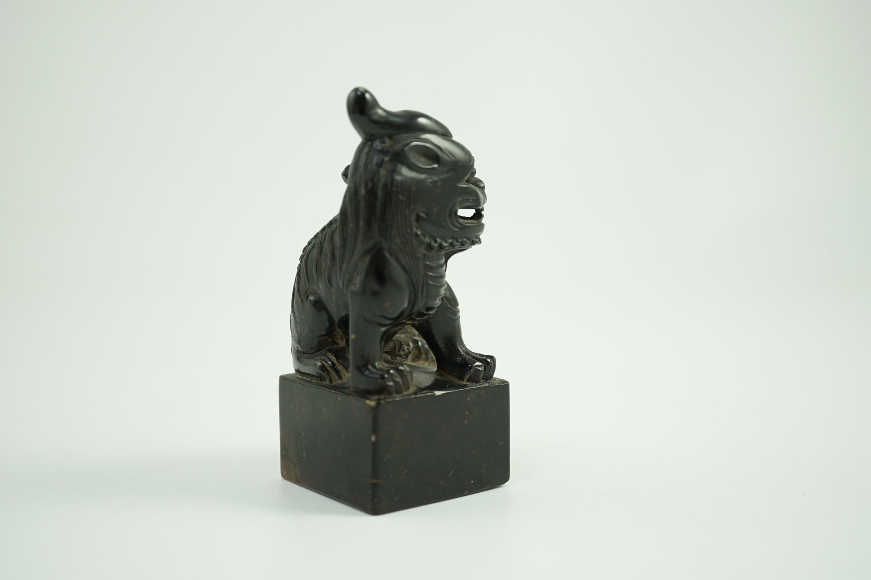 A Chinese soapstone pixiu (lion dog) seal, 9.5 cms high.